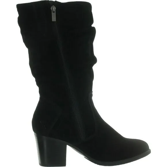 Earth Womens Vine Black Suede Almond Toe Zipper Mid-Calf Boots Used