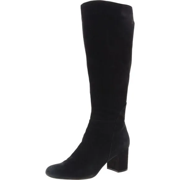 Earth Womens Vine Black Suede Almond Toe Zipper Mid-Calf Boots Used