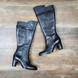 Ecco Black Leather Sexy Knee High Heel Boots Size 35