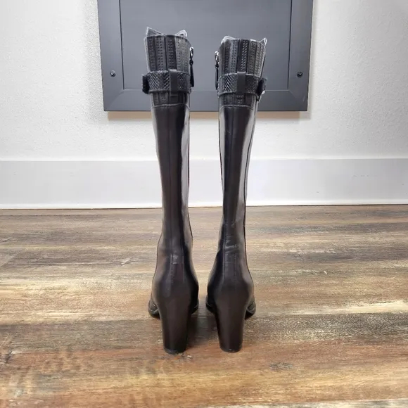 Ecco Black Leather Sexy Knee High Heel Boots Size 35