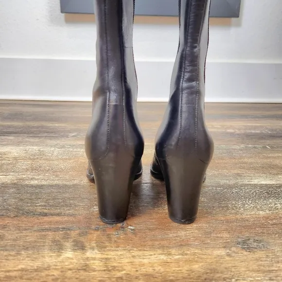 Ecco Black Leather Sexy Knee High Heel Boots Size 35