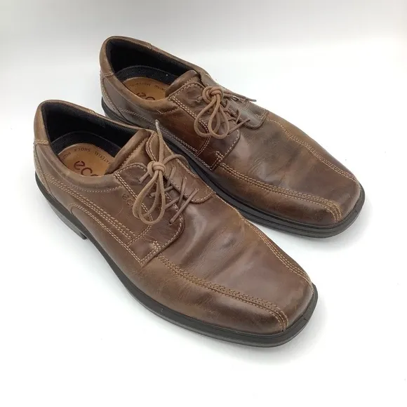 ECCO Helsinki Men's Brown Leather Bicycle Toe Lace-Up Dress Casual Shoes…