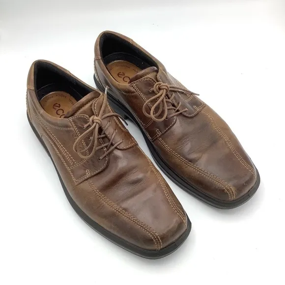 ECCO Helsinki Men's Brown Leather Bicycle Toe Lace-Up Dress Casual Shoes…