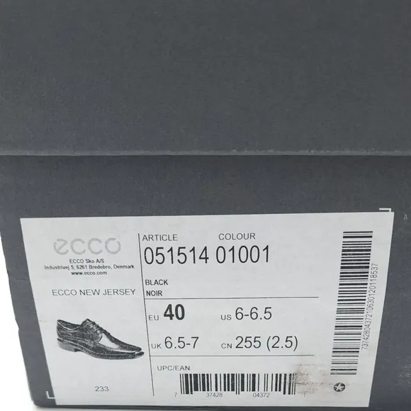 ECCO Men's New Jersey Lace-Up Dress Shoes Black Leather 51514 Size 6-6.5 EU 40