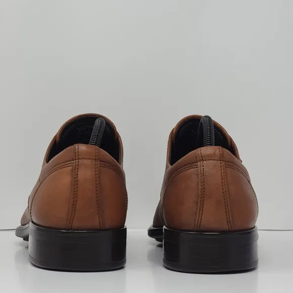 ECCO TRAY TECH Innovative Brown Leather Oxford Dress Shoes Men's Size US 8 EU 42