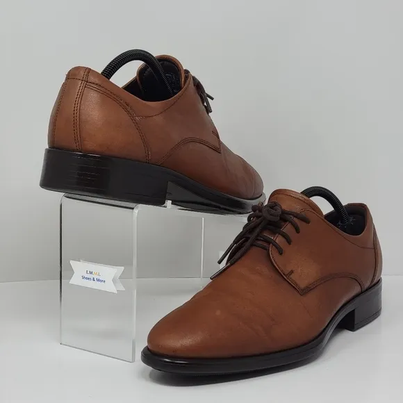 ECCO TRAY TECH Innovative Brown Leather Oxford Dress Shoes Men's Size US 8 EU 42