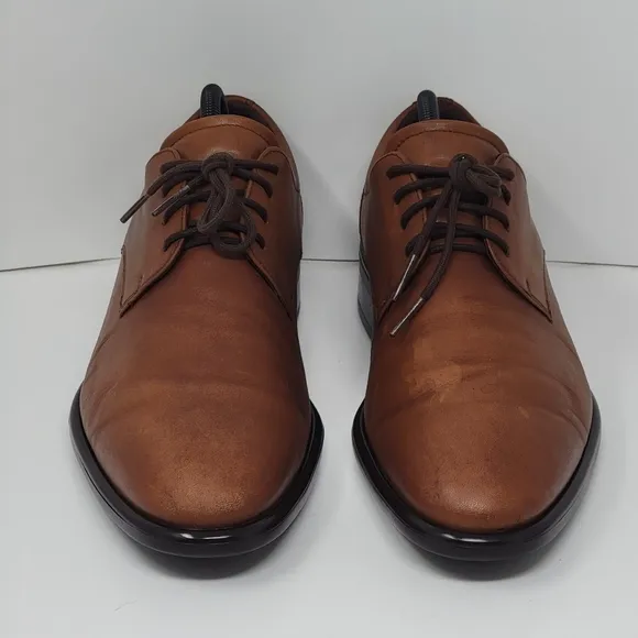 ECCO TRAY TECH Innovative Brown Leather Oxford Dress Shoes Men's Size US 8 EU 42
