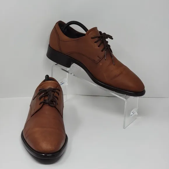 ECCO TRAY TECH Innovative Brown Leather Oxford Dress Shoes Men's Size US 8 EU 42