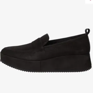Eileen Fisher Max Earth Wedge Loafers Shoes Tumbled Black Nubuck- Slate NWT