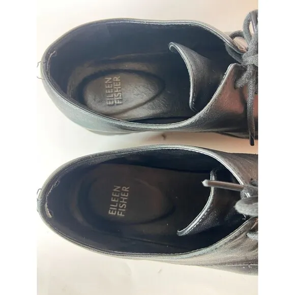 Eileen Fisher Womens Eddy Smooth Leather Platform Shoes Black US Size 8 Lace Up