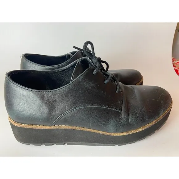 Eileen Fisher Womens Eddy Smooth Leather Platform Shoes Black US Size 8 Lace Up