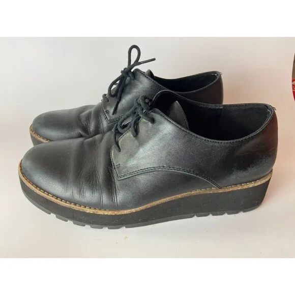 Eileen Fisher Womens Eddy Smooth Leather Platform Shoes Black US Size 8 Lace Up