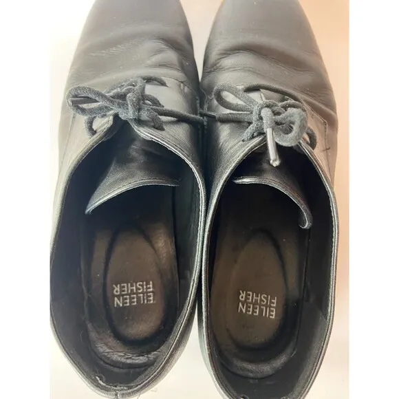Eileen Fisher Womens Eddy Smooth Leather Platform Shoes Black US Size 8 Lace Up