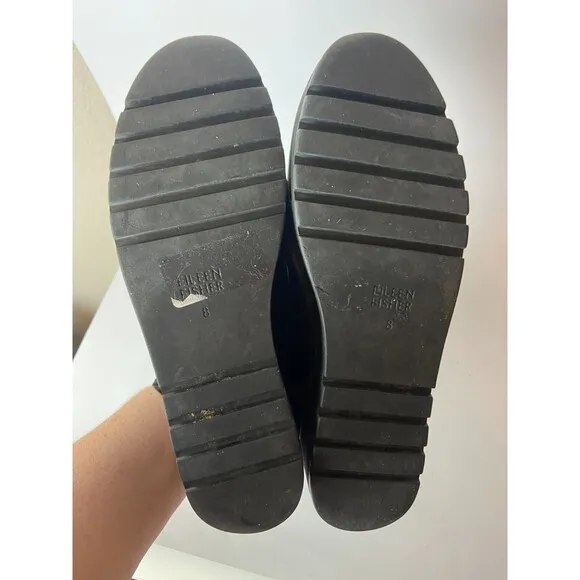 Eileen Fisher Womens Eddy Smooth Leather Platform Shoes Black US Size 8 Lace Up
