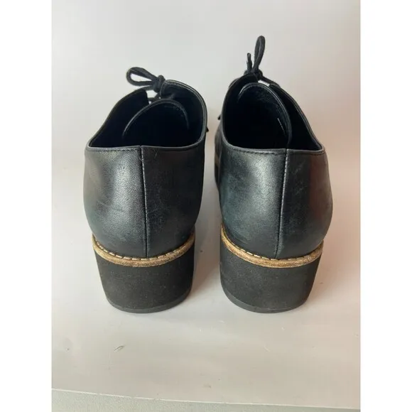Eileen Fisher Womens Eddy Smooth Leather Platform Shoes Black US Size 8 Lace Up