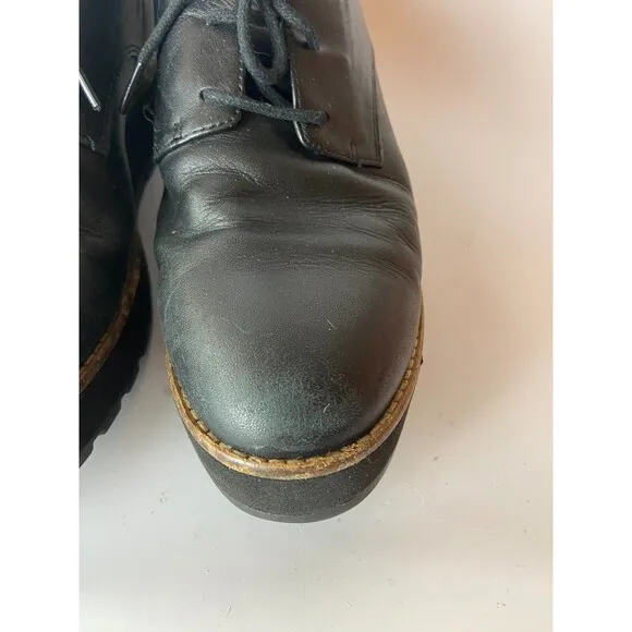 Eileen Fisher Womens Eddy Smooth Leather Platform Shoes Black US Size 8 Lace Up