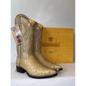 El General Cowboy Boots Exotic Leather Brown Ostrich Skin Mens Sz 6