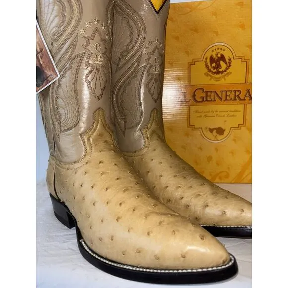 El General Cowboy Boots Exotic Leather Brown Ostrich Skin Mens Sz 6