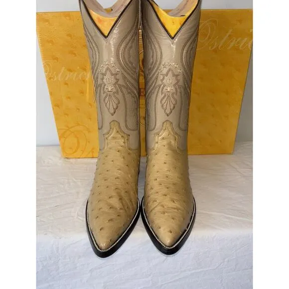 El General Cowboy Boots Exotic Leather Brown Ostrich Skin Mens Sz 6