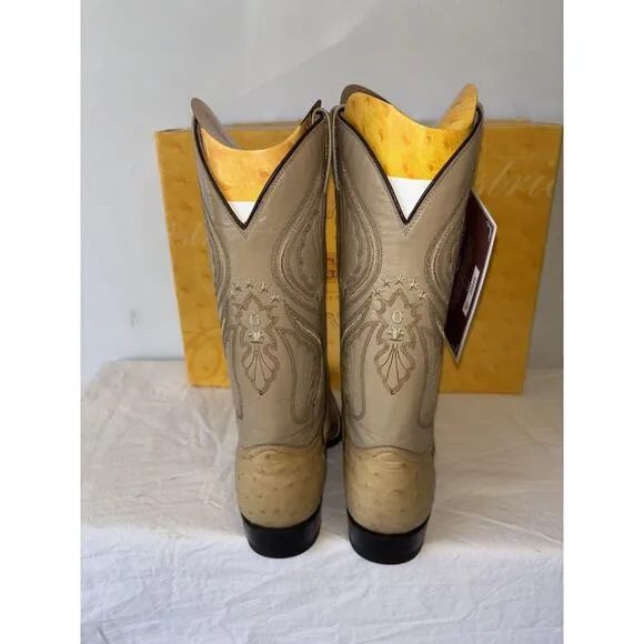 El General Cowboy Boots Exotic Leather Brown Ostrich Skin Mens Sz 6