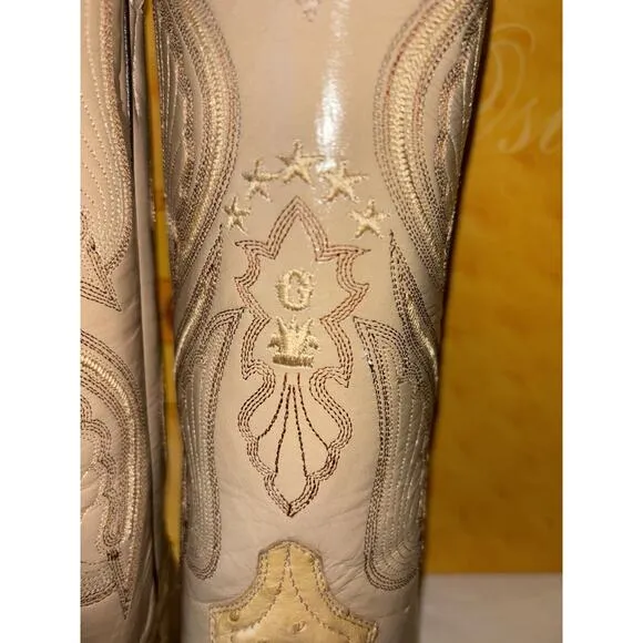 El General Cowboy Boots Exotic Leather Brown Ostrich Skin Mens Sz 6