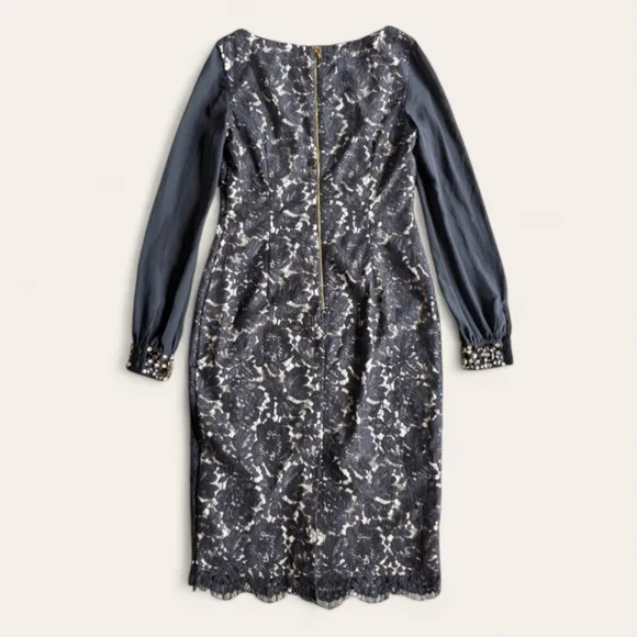 Eliza J Black Lace Bodycon Sheath Sheer Balloon Sleeve Dress Gem Banded Cuffs 4