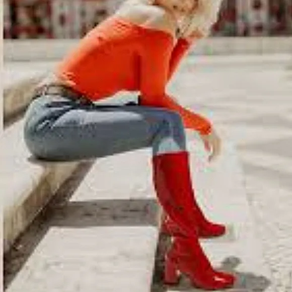 ELLIE Gogo Knee High Patent Zip Boots EUC