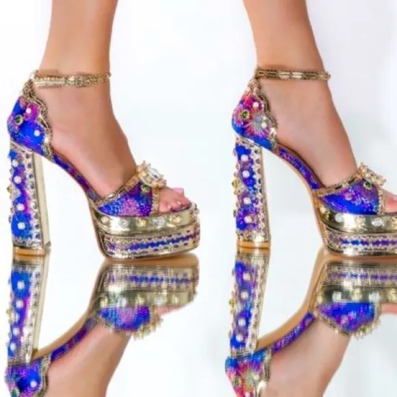 Embellished,rhinestone , Jeweled Platform crystals ,junky sandals ,silk …