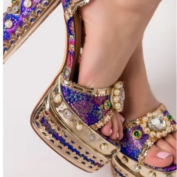 Embellished,rhinestone , Jeweled Platform crystals ,junky sandals ,silk …