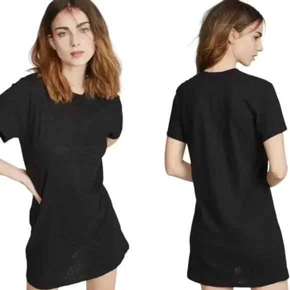 ENZA COSTA BLACK COTTON BLEND SHORT SLEEVE SLUBBED T SHIRT DRESS WOMENS SIZE XS