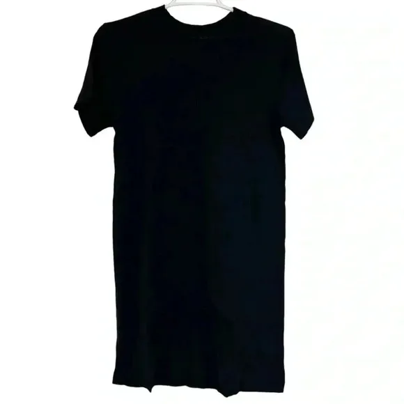ENZA COSTA BLACK COTTON BLEND SHORT SLEEVE SLUBBED T SHIRT DRESS WOMENS SIZE XS