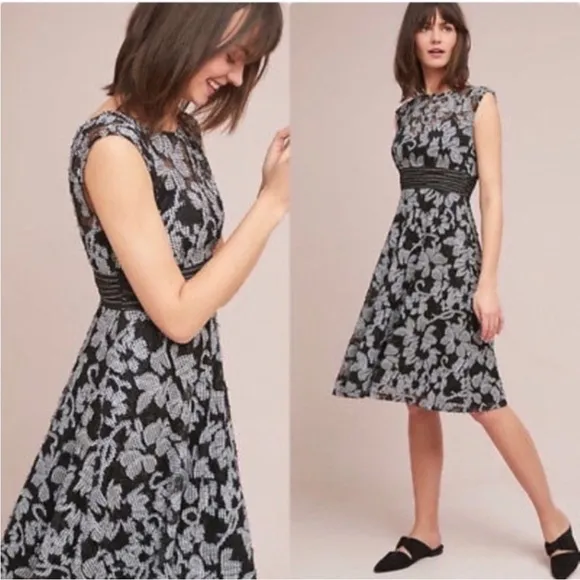 EUC Anthropologie Moulinette Soueur Floral Cut Outs Embroidered onto Lace Dress