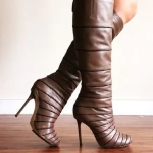 EUC!! L.A.M.B. Taupe Stiletto Knee High Boots, Size 6.5