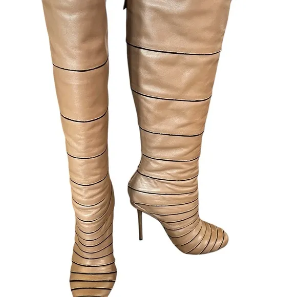 EUC!! L.A.M.B. Taupe Stiletto Knee High Boots, Size 6.5