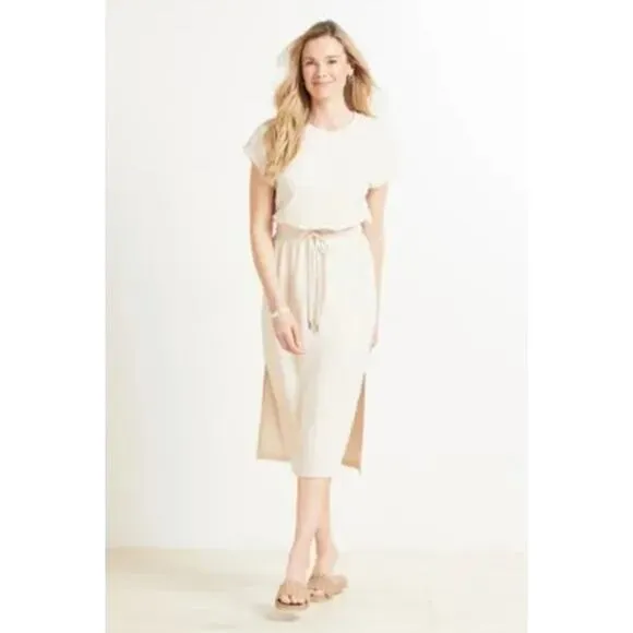 Evereve Kiara Cream T Shirt Tie Waist Midi Dress Size Medium