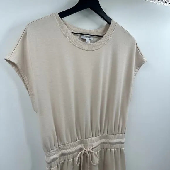 Evereve Kiara Cream T Shirt Tie Waist Midi Dress Size Medium