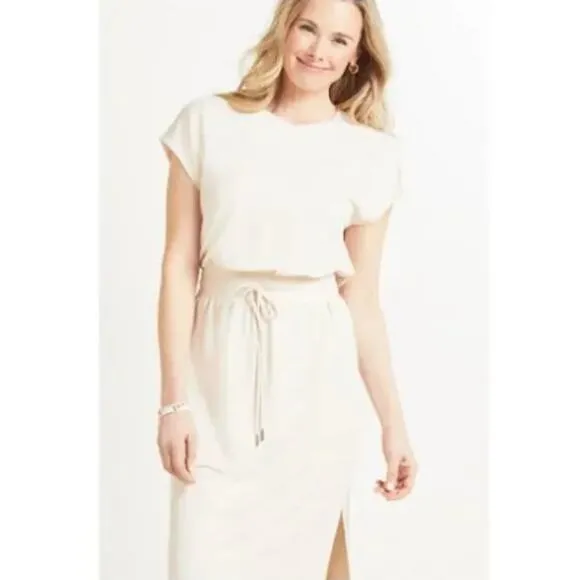 Evereve Kiara Cream T Shirt Tie Waist Midi Dress Size Medium
