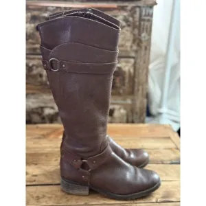 Fabianelli  Womens Size 7.5‎ M Brown Leather Zip Fashion 14.5&quot; Shaft Boots
