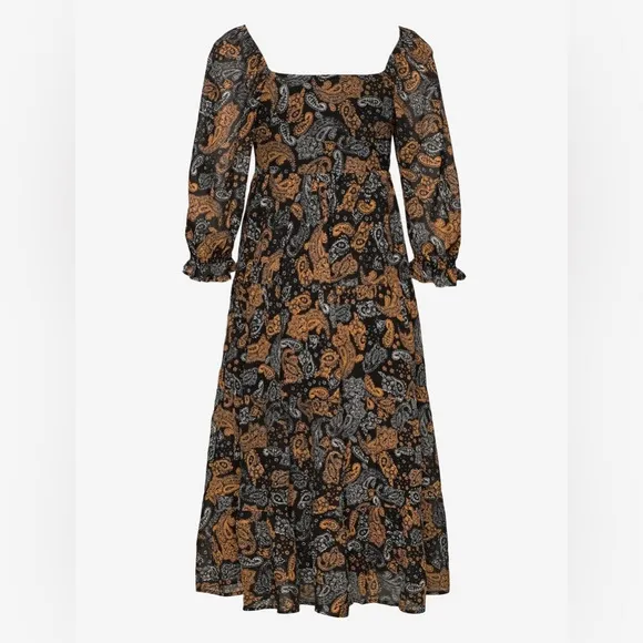Faithfull the Brand Darsha Midi Dress Ankara Paisley Print, Size 4, Retail $309