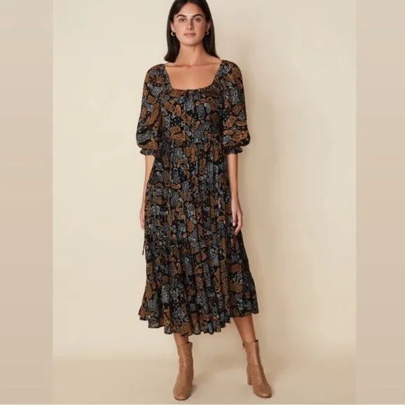 Faithfull the Brand Darsha Midi Dress Ankara Paisley Print, Size 4, Retail $309