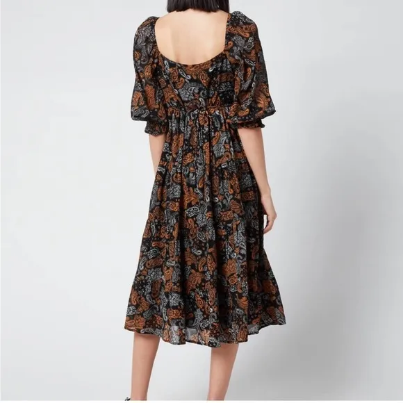 Faithfull the Brand Darsha Midi Dress Ankara Paisley Print, Size 4, Retail $309