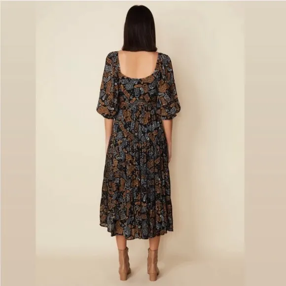 Faithfull the Brand Darsha Midi Dress Ankara Paisley Print, Size 4, Retail $309