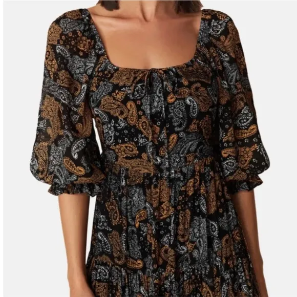 Faithfull the Brand Darsha Midi Dress Ankara Paisley Print, Size 4, Retail $309
