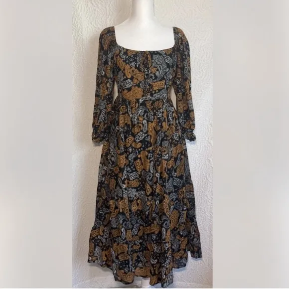Faithfull the Brand Darsha Midi Dress Ankara Paisley Print, Size 4, Retail $309