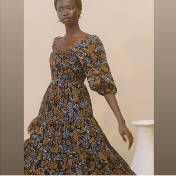 Faithfull the Brand Darsha Midi Dress Ankara Paisley Print, Size 4, Retail $309