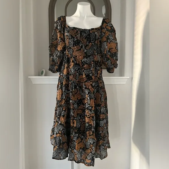 Faithfull the Brand Darsha Midi Dress Ankara Paisley Print, Size 4, Retail $309