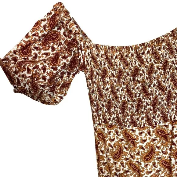Faithfull The Brand Juniper Sable Paisley Print Scoop Neck Midi Dress Size 8