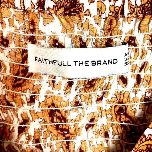 Faithfull The Brand Juniper Sable Paisley Print Scoop Neck Midi Dress Size 8