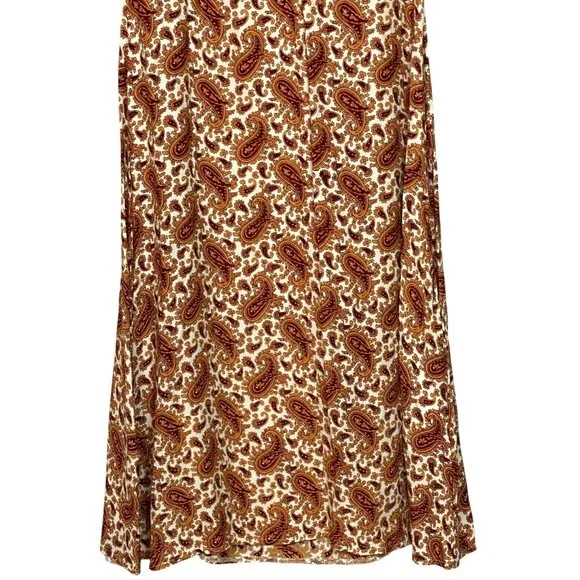 Faithfull The Brand Juniper Sable Paisley Print Scoop Neck Midi Dress Size 8