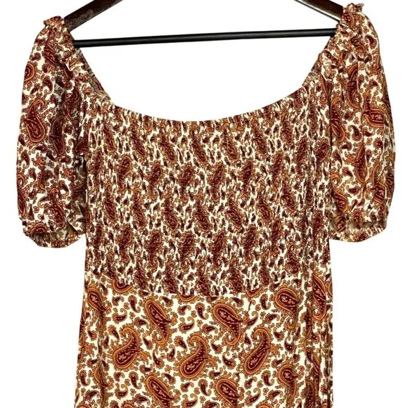 Faithfull The Brand Juniper Sable Paisley Print Scoop Neck Midi Dress Size 8